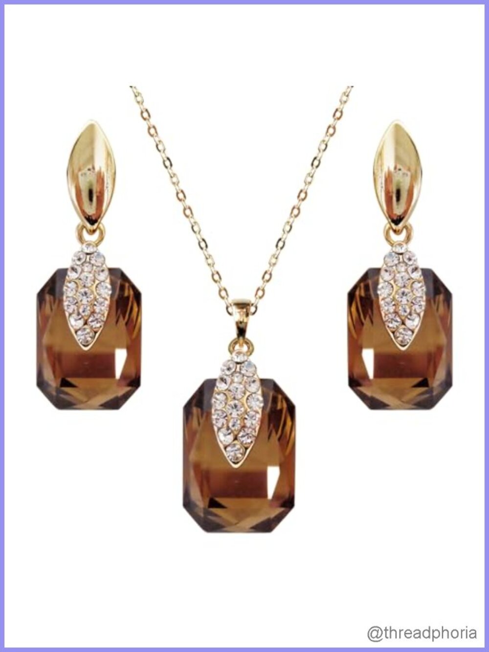 18k Gold Plated Crystal Multicolor Square Zircon Dangle Earrings and Necklace